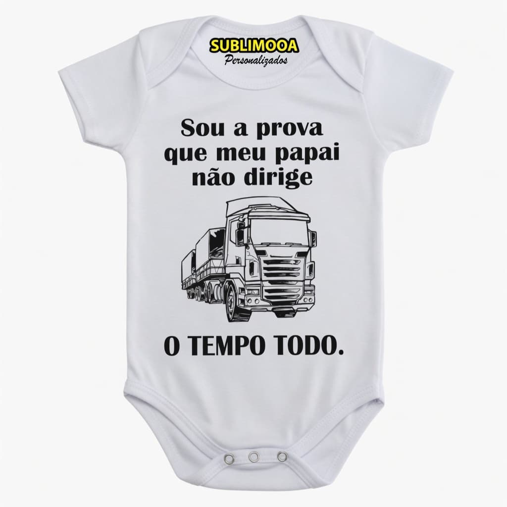 Body Bebê Personalizado – Caminhoneiro – Poliéster + Elastano – Estica! 🚚🖤