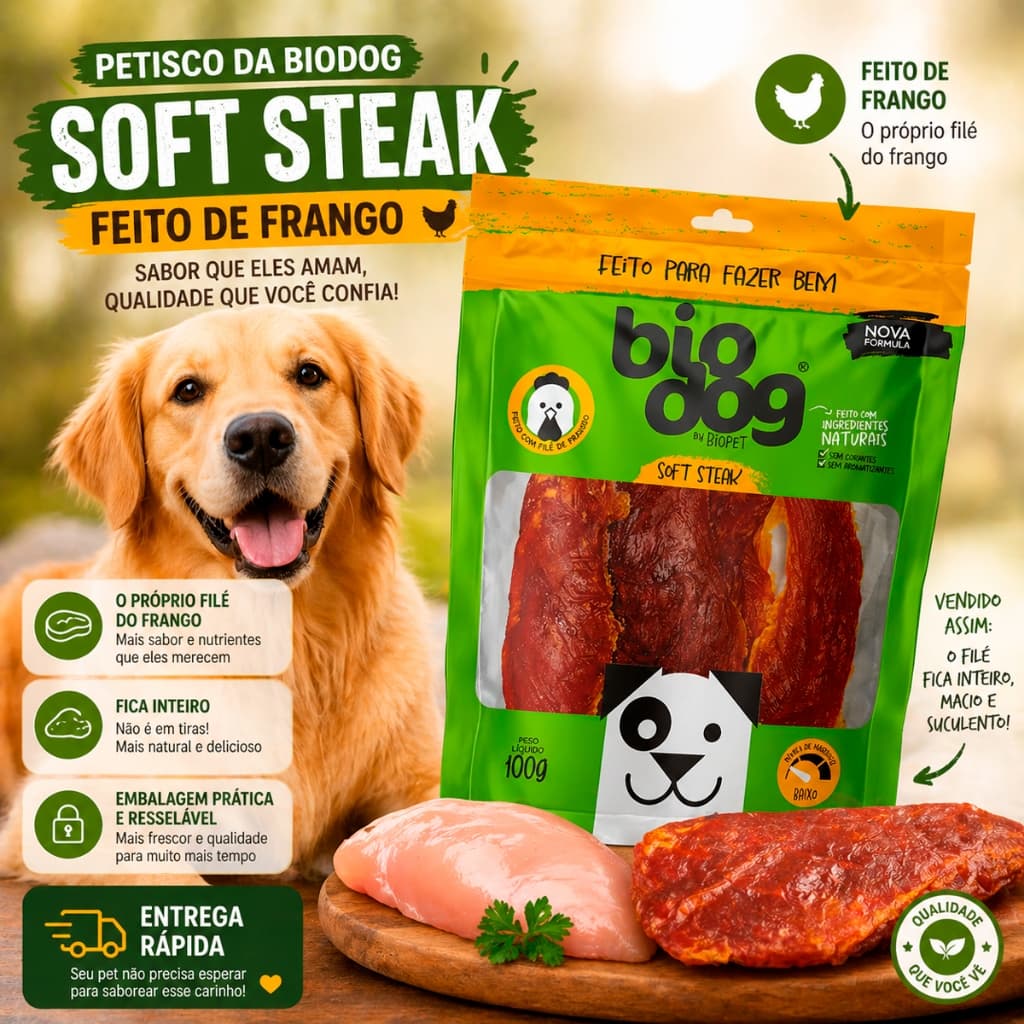 Petisco para Cães Biodog Gourmet Soft Steak - Frango - 100g