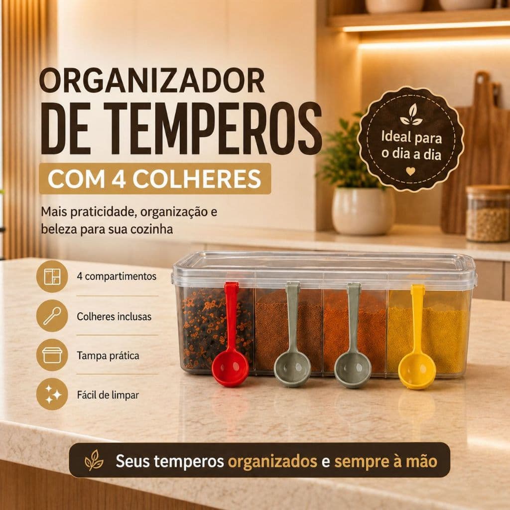 Organizador Porta Mantimentos Temperos Condimentos 4 divisórias 4 conchas