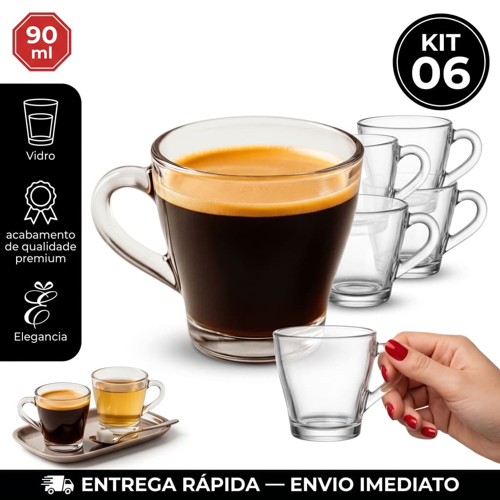 Kit jogo 6 Xícaras em Vidro Fratelli Resistente Pronta Entrega xicara pera sino Diamond Caneca