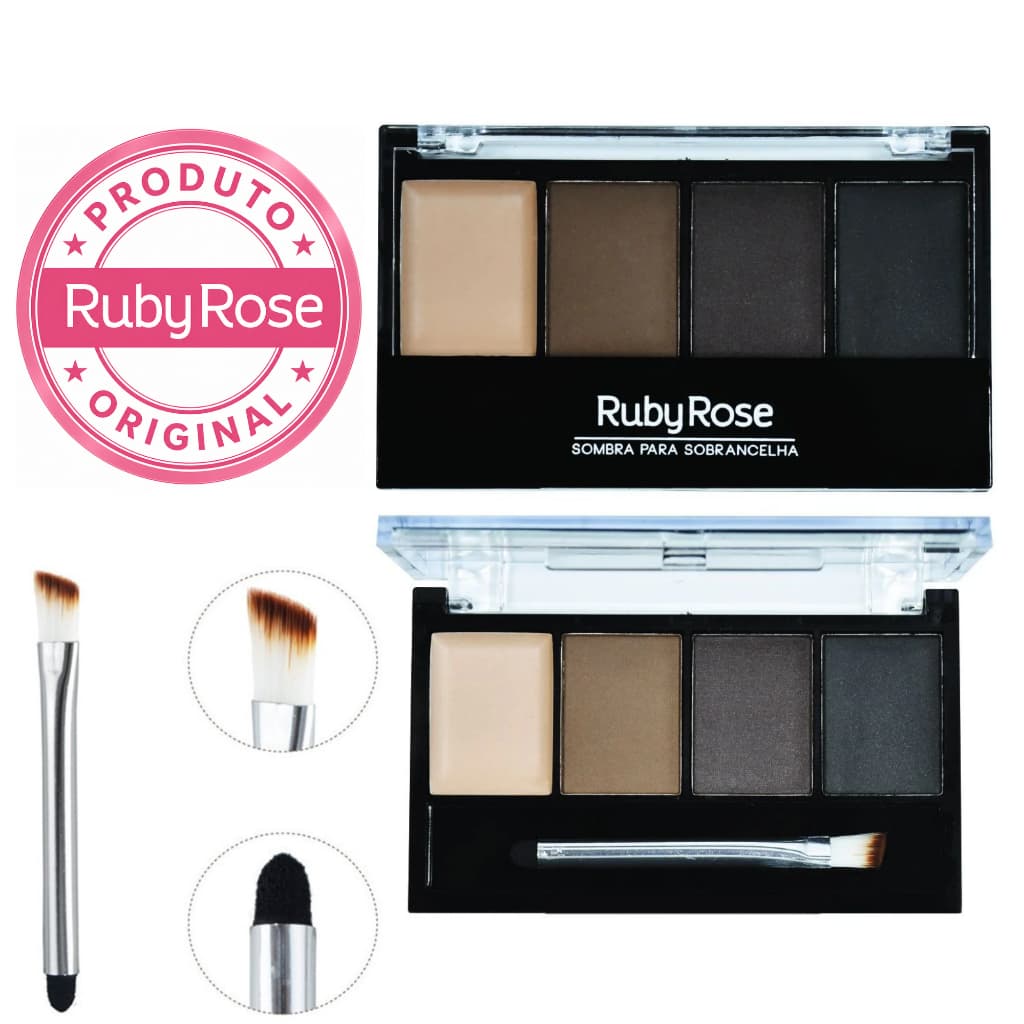 Paleta de Sombras Para Sobrancelha Ruby Rose Trio 3 Cores HBF572 Original Alta Pigmentação C/ Pincel