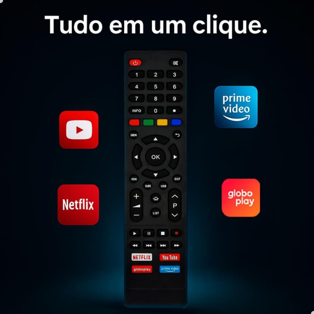 Controle Remoto Universal Compatível Philco Smart TV Netflix YouTube Prime Globoplay