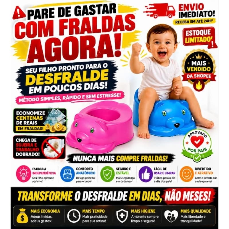 Troninho Infantil, Urso, Baby Penico, Privadinha Bebê Desfralde Fácil Menino e Menina Pronta Entrega