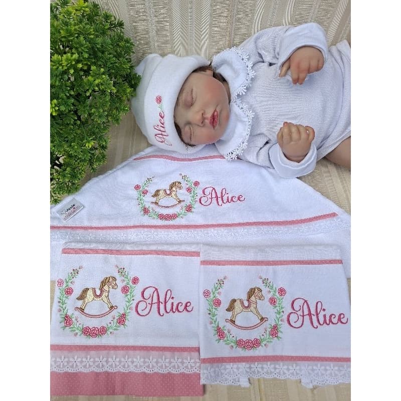 Kit touca com luvas do bebê com flor  personalizada recém nascido Maternidade florzinha