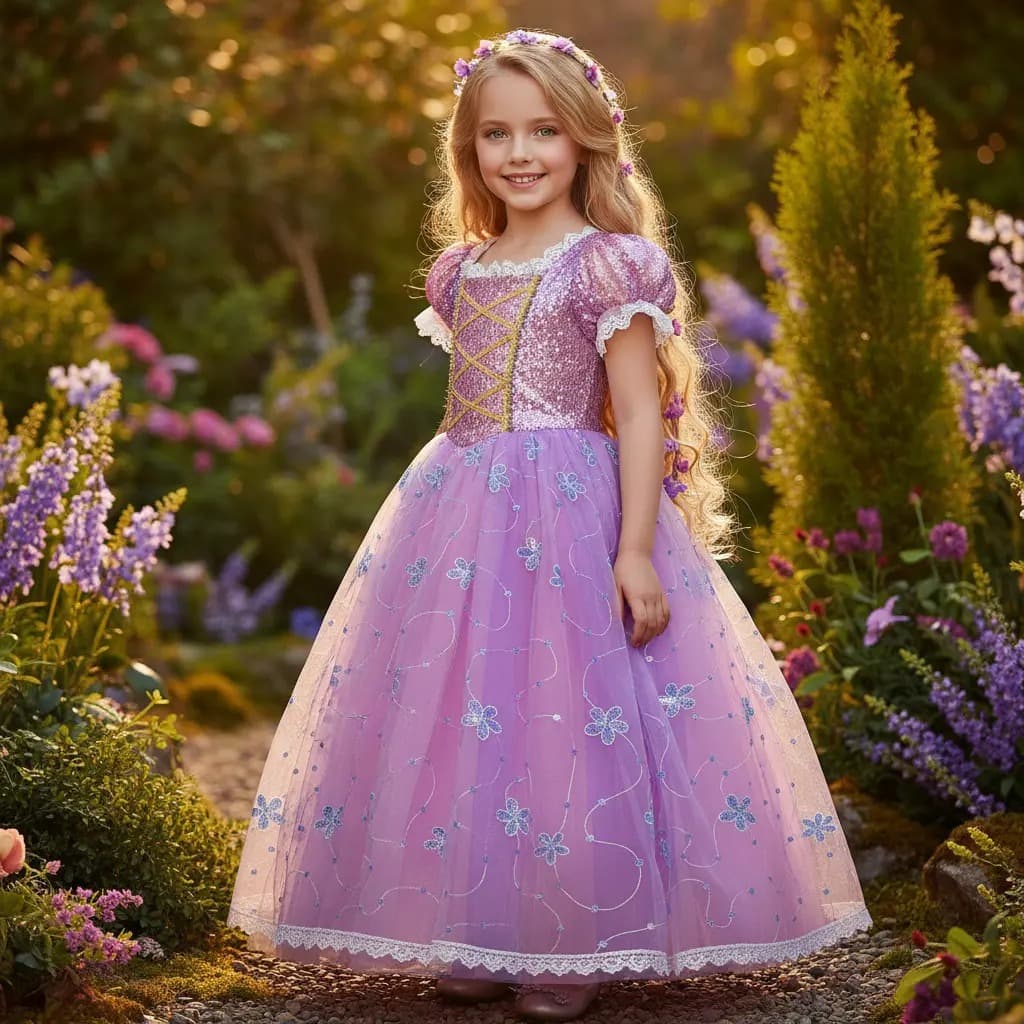 Fantasia Infantil Meninas Vestido & Trança Rapunzel Costumes para Crianças Carnaval Cosplay Halloween Aniversários
