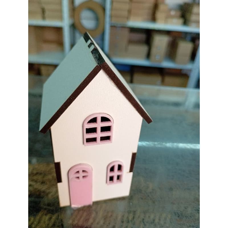Casinha de boneca MDF branco com acrílico rosa modelo mini