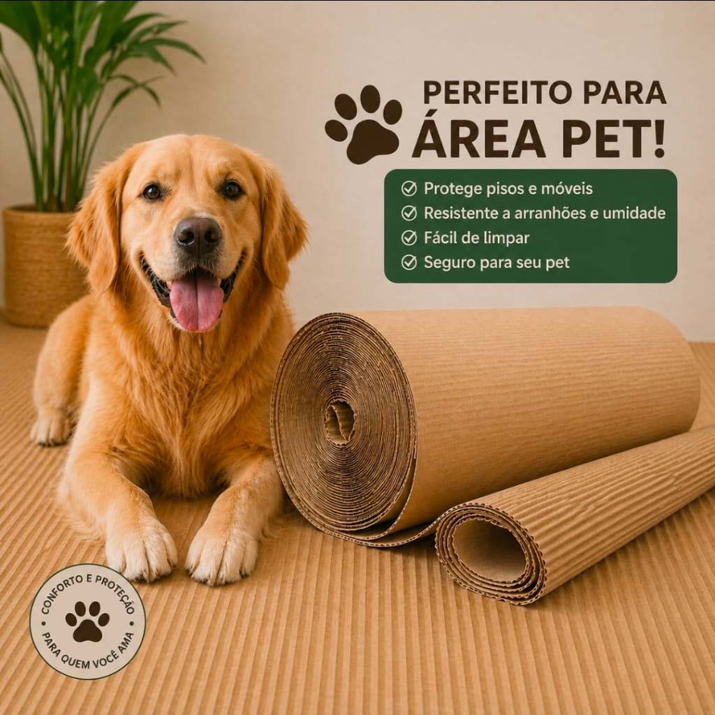 Rolo de Papelão Bobina 60 cm x 10 metros Proteção para Piso, Cobertura Espaço Pet, Salva Chão