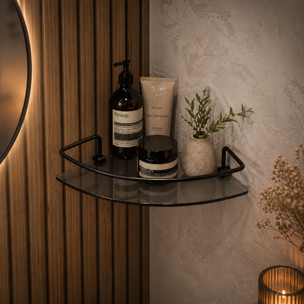 Prateleira Porta Shampoo Canto Suporte De Banheiro Vidro Fumê 6mm Cantoneira Box