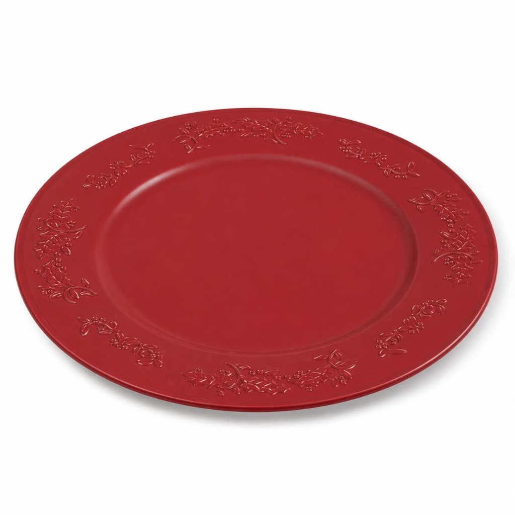 Prato Sousplat Redondo Natal em Plástico 33cm Florarte Decoração Mesa Posta Supla Vermelho Luxuoso