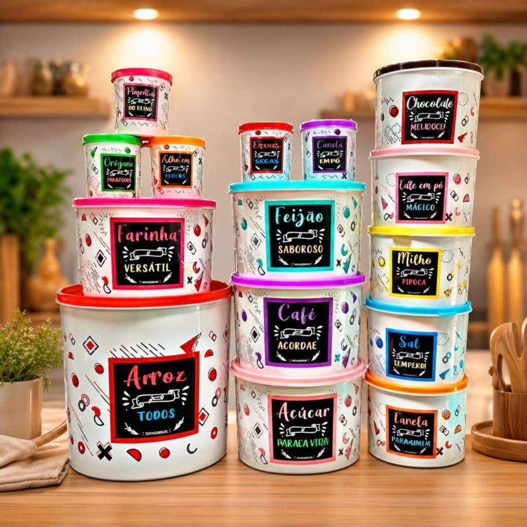 Kit Conjuntos 15 Potes Porta Mantimentos Organizador Alimento Cozinha Tapuer Hermeticos Color