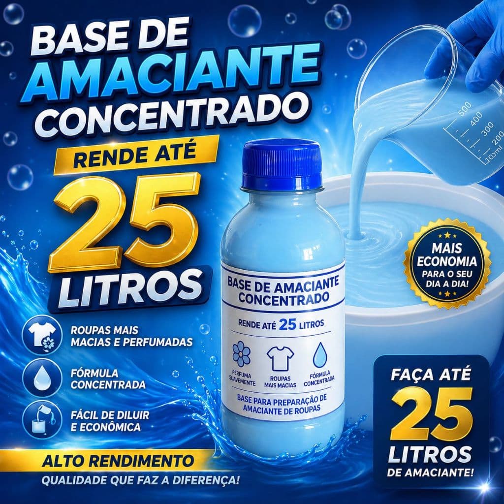 Base de Amaciante Concentrado Rende Até 25 Litros Para Preparar Amaciante