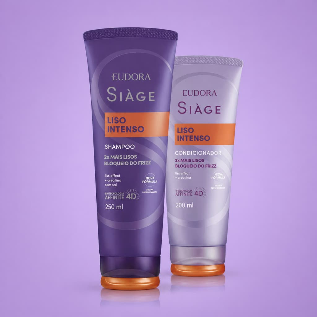 Kit Siàge Liso Intenso com Shampoo e Condicionador 200ml para fios mais alinhados e disciplinados.