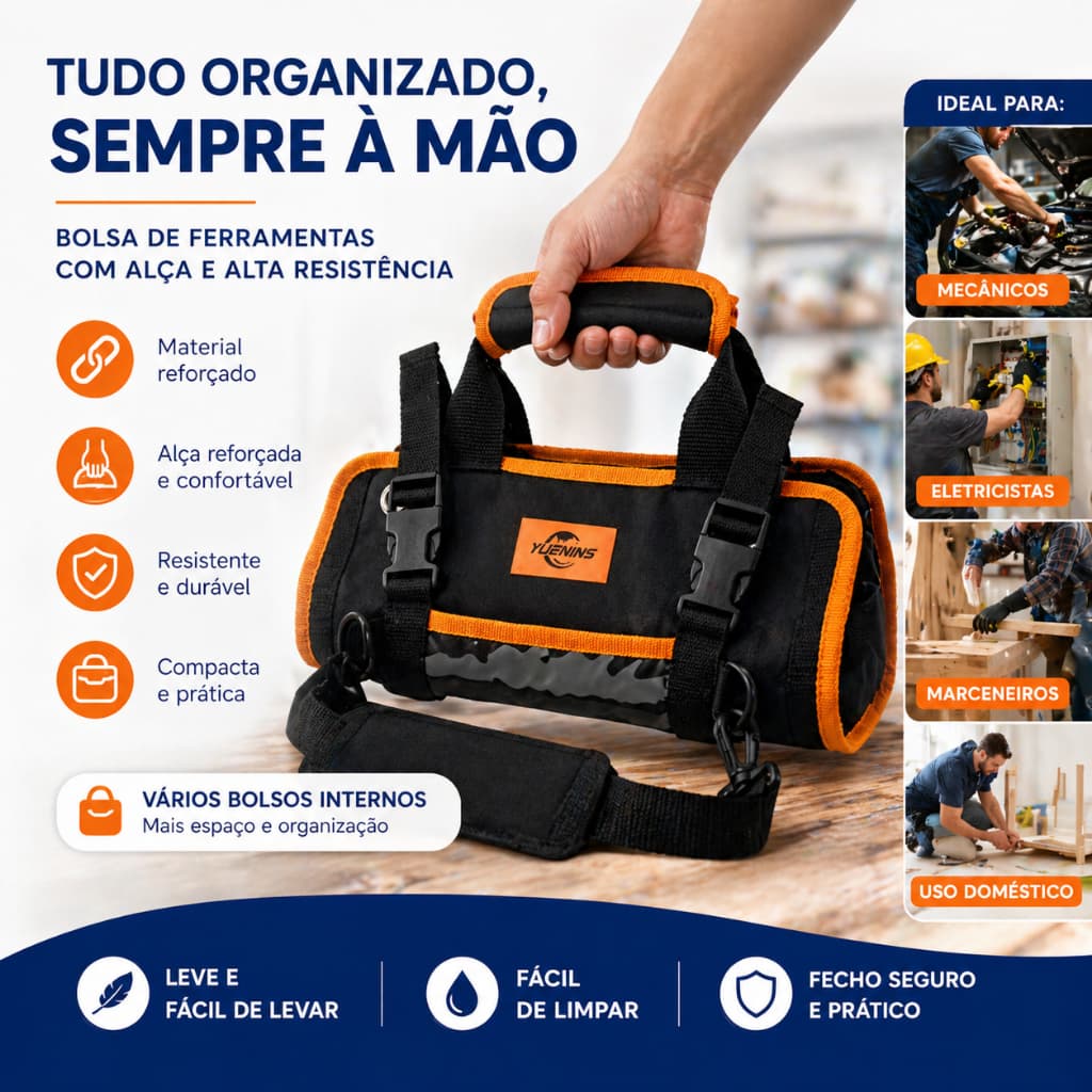 Maleta de Ferramentas Multifuncional Profissional - Roll Up Tool Bag com 5 Bolsas de Zíper, Impermeável e Portátil - Env