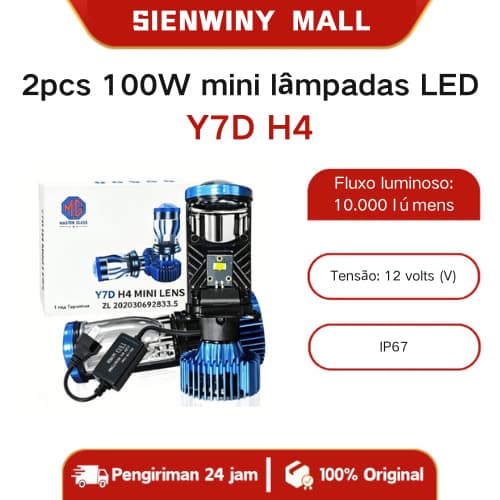 2pcs Projie Y7D H4 100W mini lâmpadas LED