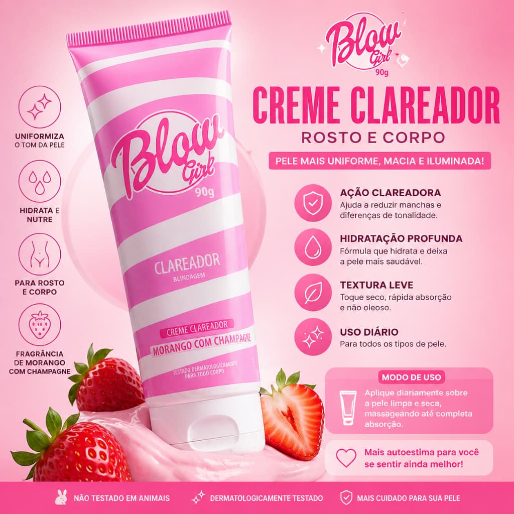Creme Clareador Rosto Corpo Blow Girl 90g Axilas Virilha Manchas Uniformizador