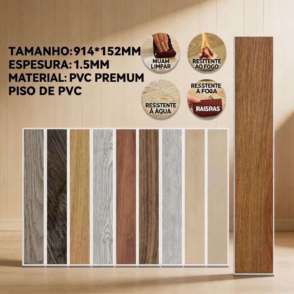 KIT 36 Piso Vinílico Adesivo Piso Adesivo Madeira PremiumUltra Resistente e Lavável!