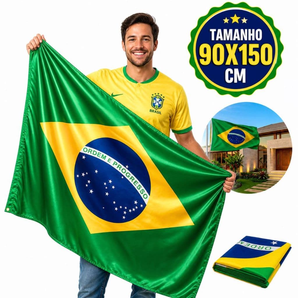 Bandeira do Brasil Copa do Mundo em Cetim Tamanho Grande 1,50x90- Com Espaço para Haste