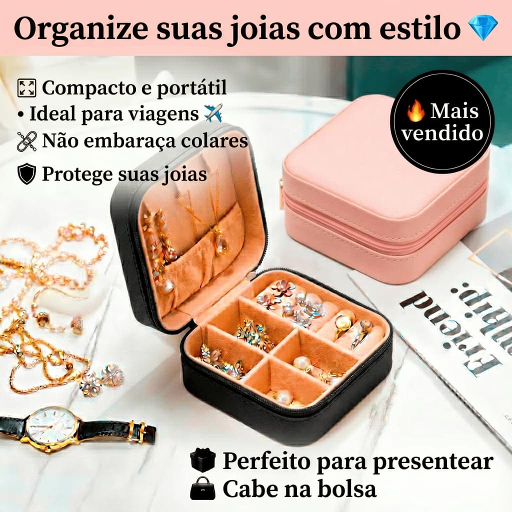 Porta Joias Portátil viajem Mini Porta Joia com Divisões Brincos Colares caixa de armazenamento