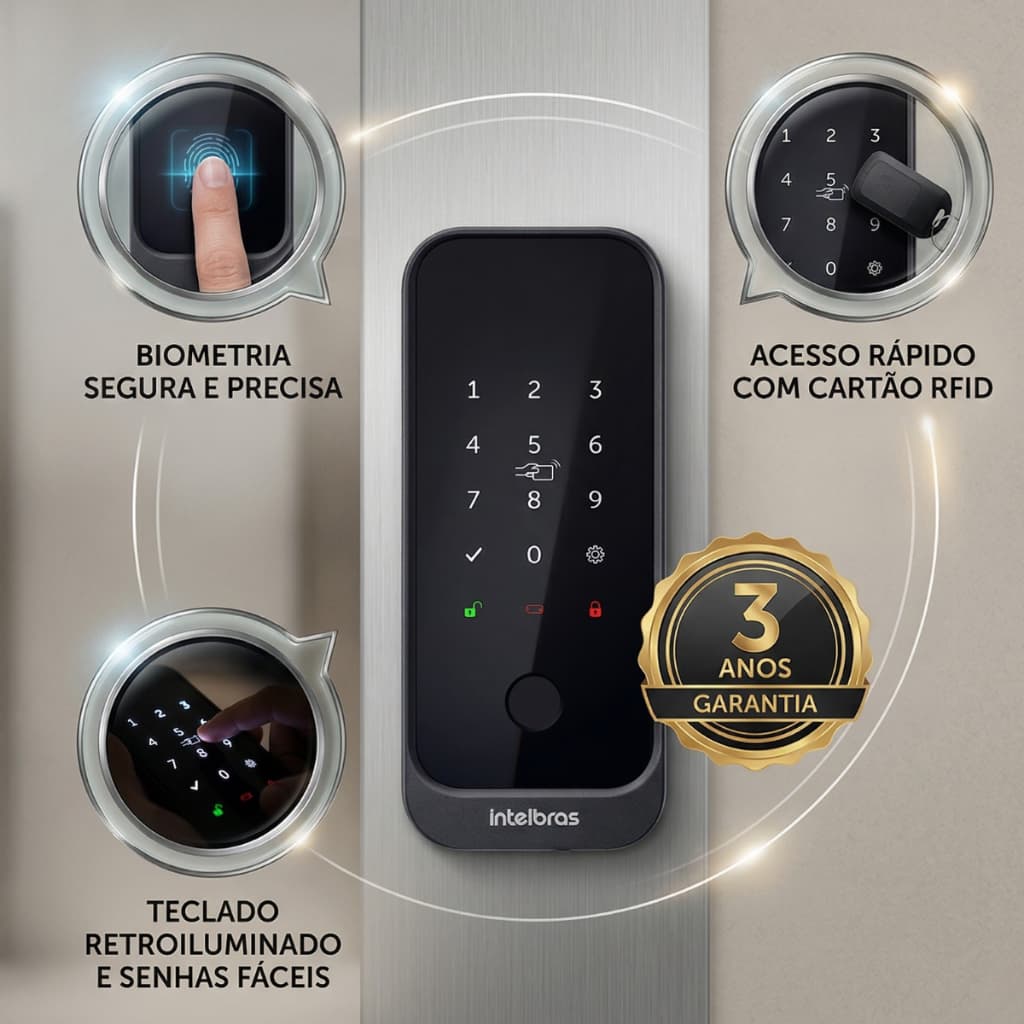 Fechadura Digital Intelbras MFD 2020 D Biometria Senha Tag Preta