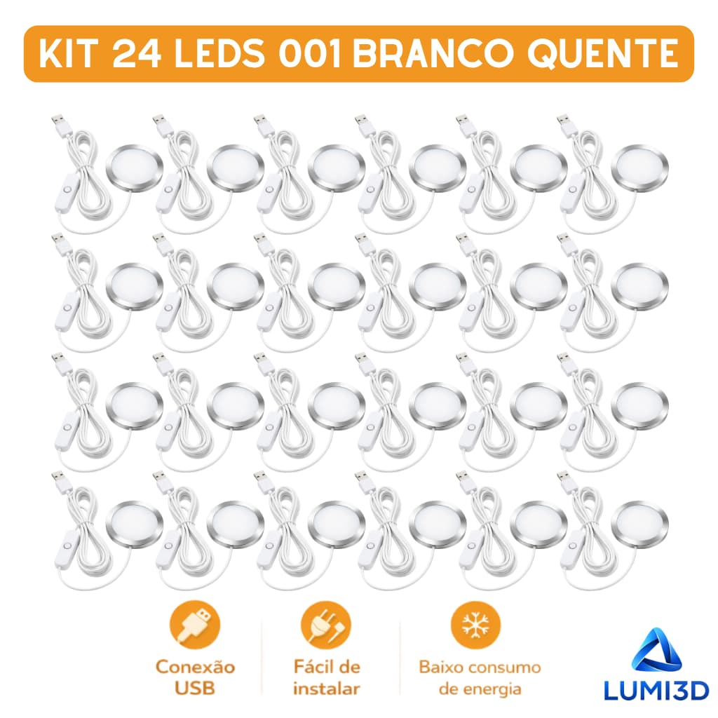 Kit 24x LED 001 Branco Quente USB 5V para Impressora 3D Bambu Lab Projeto DIY