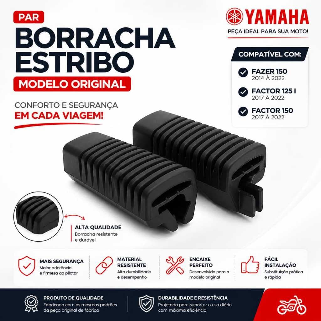 Par Borracha Estribo Pedaleira Apoio de Pé Motos Yamaha Factor 150 Fazer