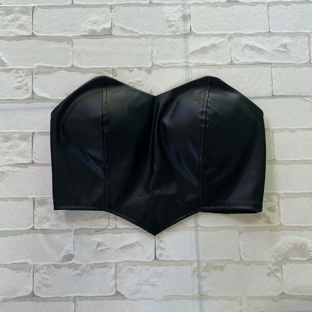 Cropped Corset Preto Corino Shein Tam P