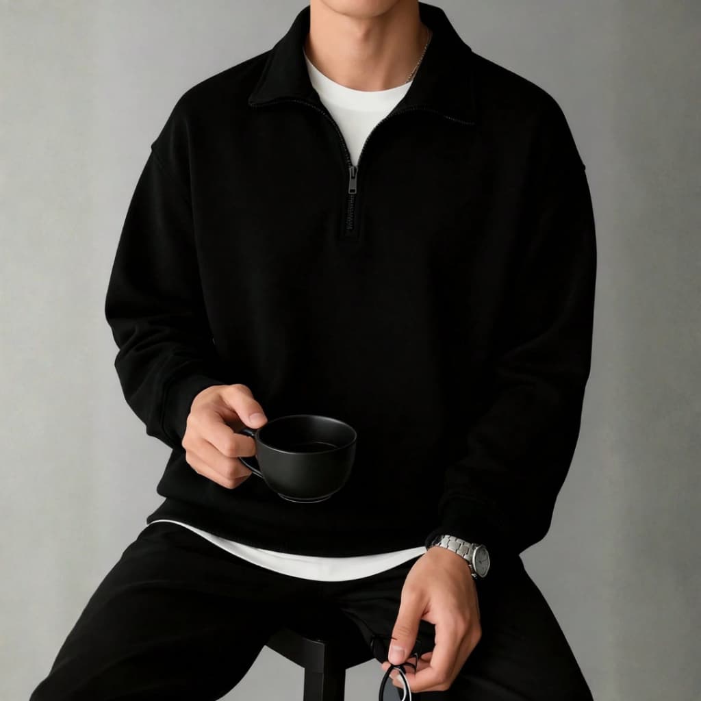 Moletom Gola Alta Masculino com Zíper Meio Zip Casual Inverno Oversized Streetwear