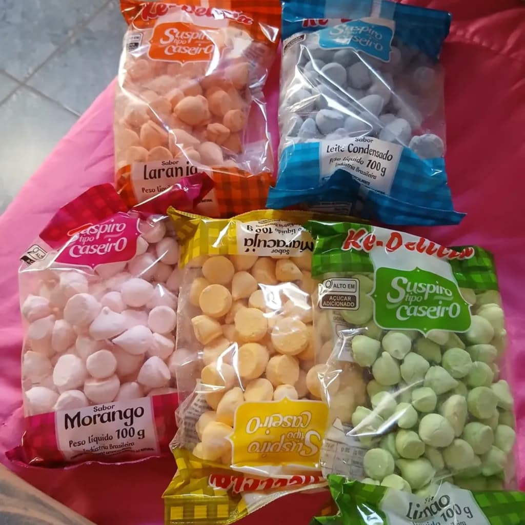 Suspiro Caseiro Crocante 100g sabores Leite condensado, Maracujá, limão, Morango e Laranja