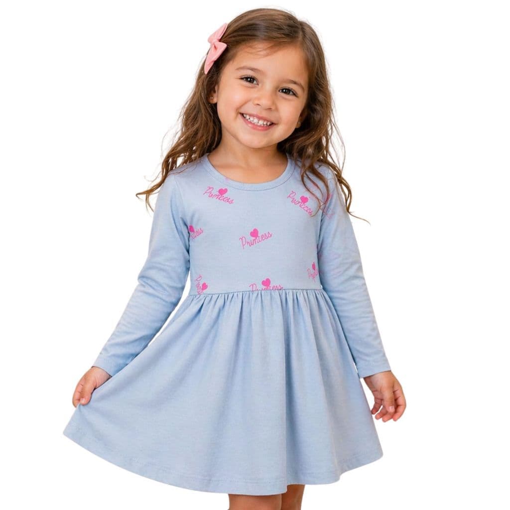 Vestido Infantil Manga Longa 100% Algodão Confortável Estampado 2 ao 12