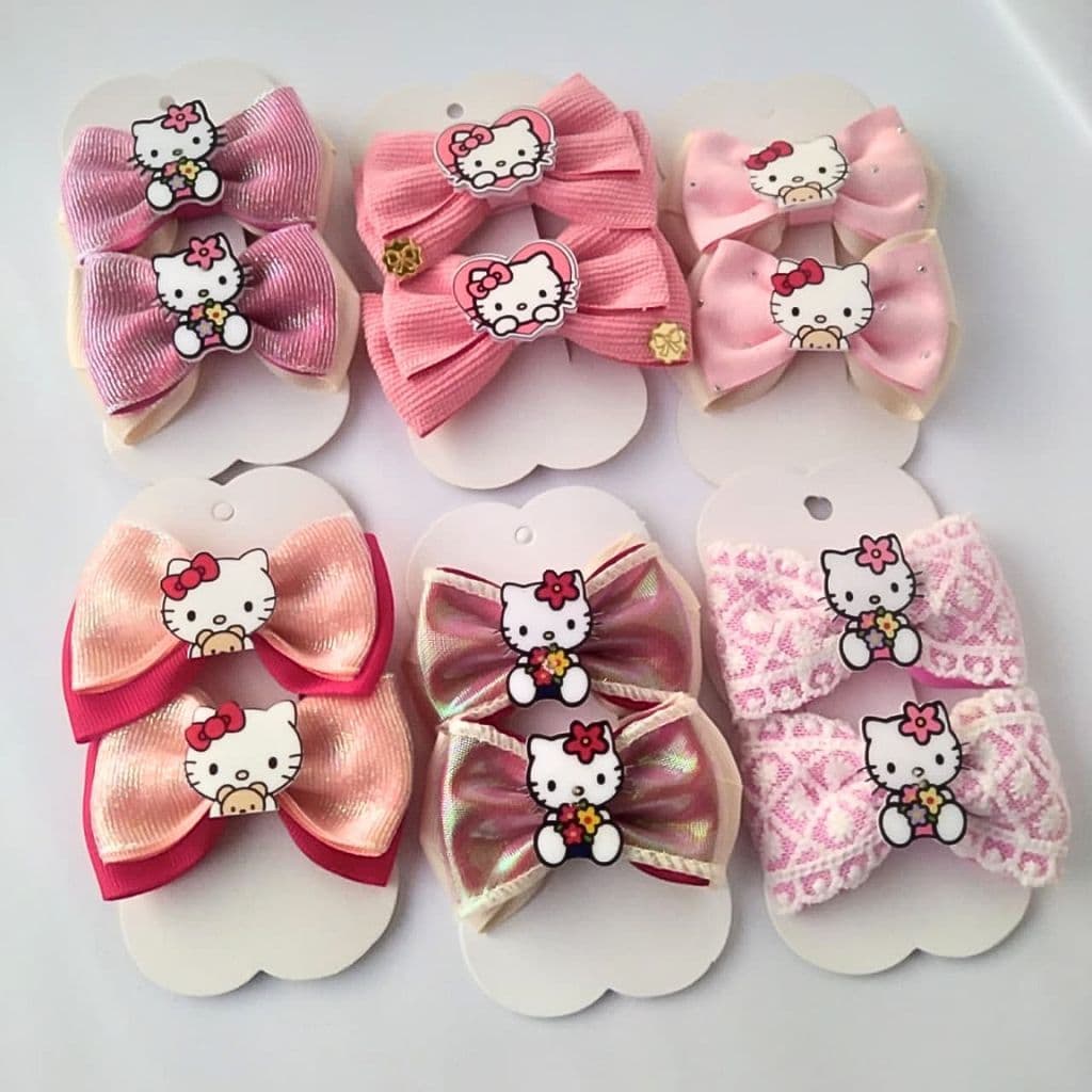 Laço Hello Kitty Para Cabelo Kit 3 Par 6 unidades Laçinhos Bebê Menina Presilha Bico Pato