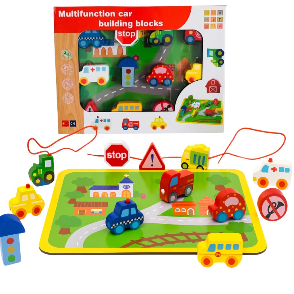 Brinquedo Educativo Madeira Tabuleiro Tráfego na Cidade Labirinto de Carros Encaixe Alinhavo