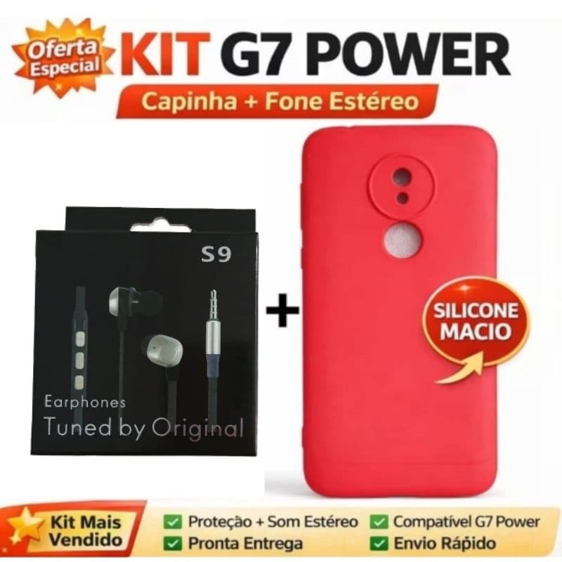 capinha moto G7 Power aveludada e fone de ouvido conexão p2 3.5mm