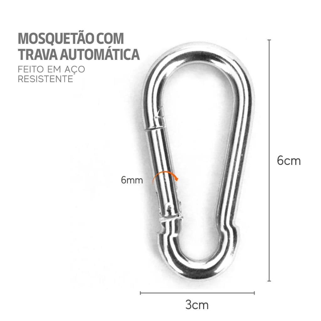 Mosquetão Em Aço Inox 10 Mm Engate Rápido Carga Max 150 Kg Pendurar