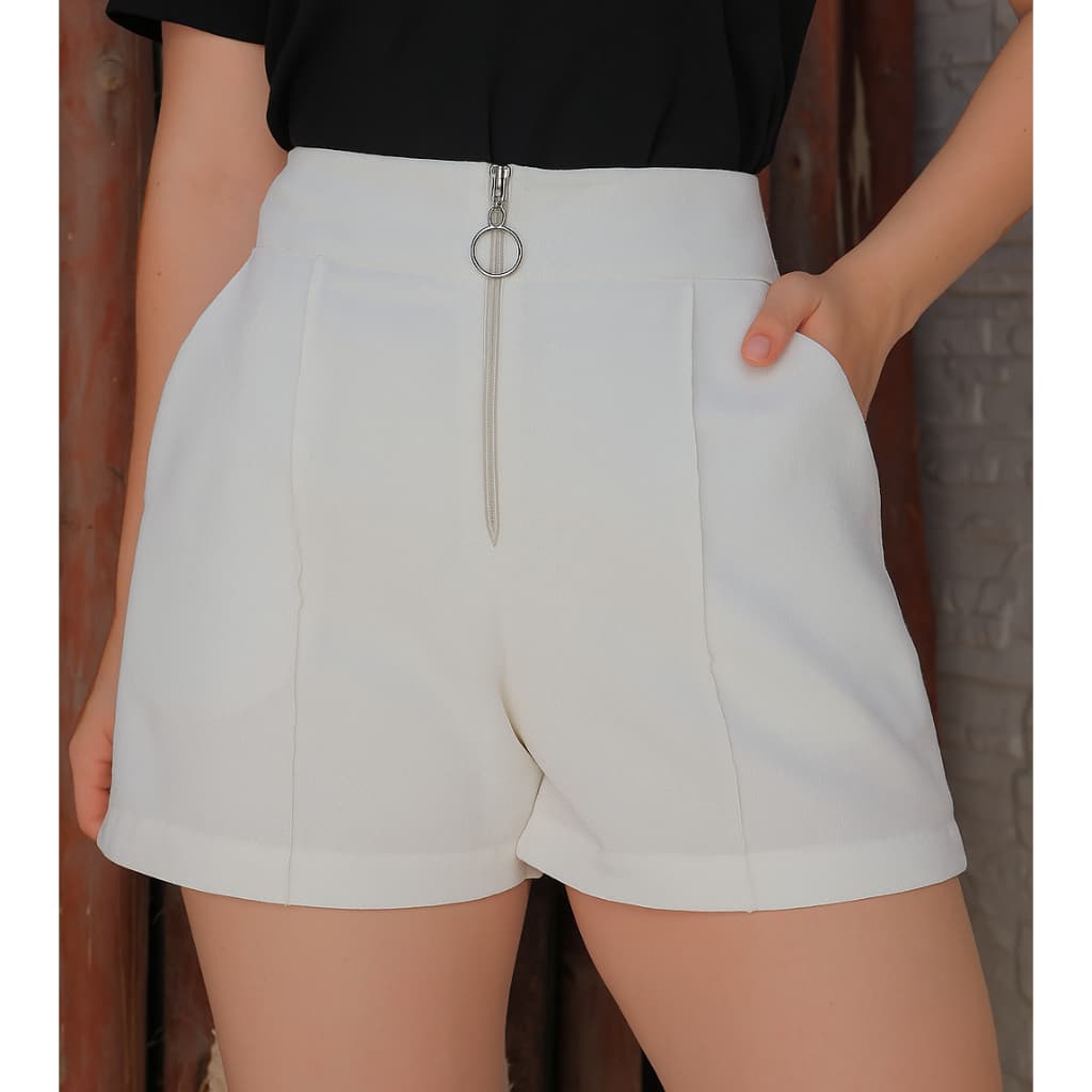 Short Cintura Alta Zíper Frontal – Estilo Alfaiataria