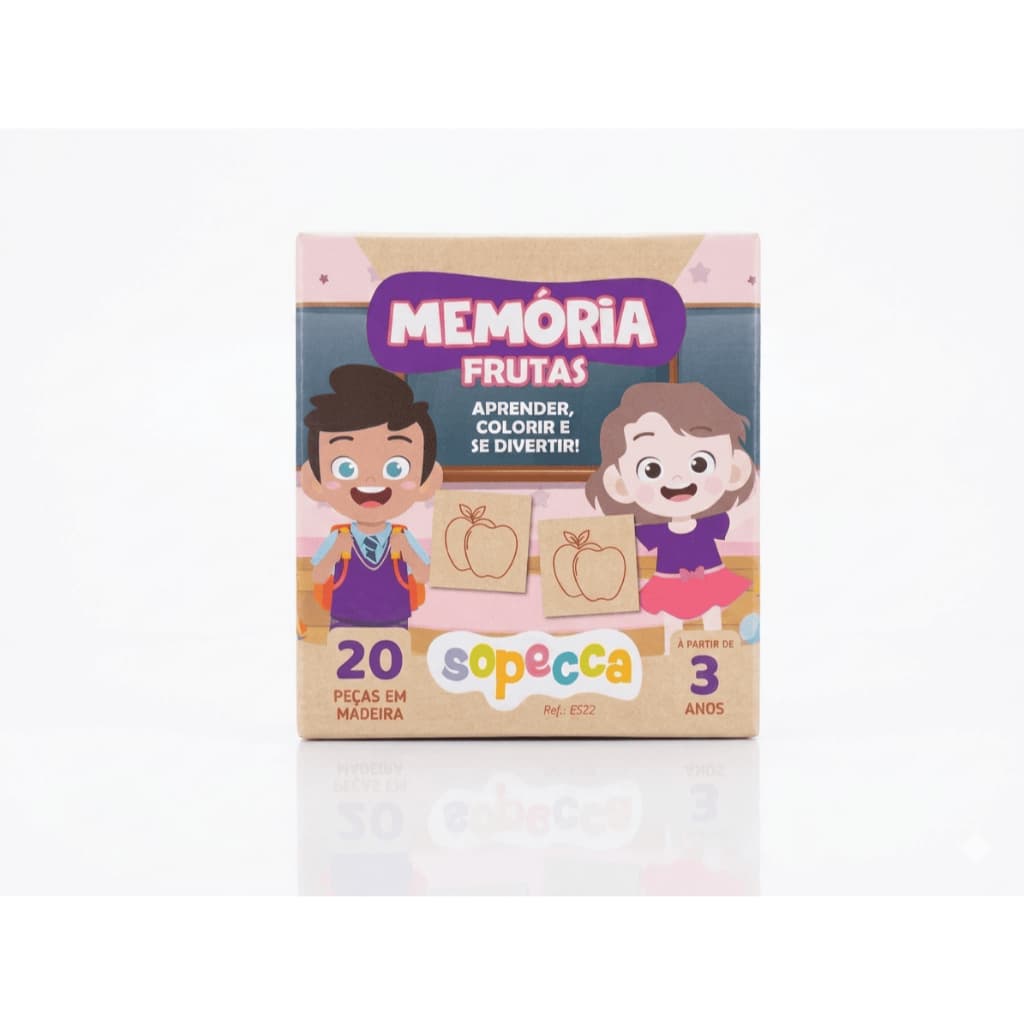 Jogo da Memória Frutas MDF 20 Peças Educativo Infantil Coordenação Concentração