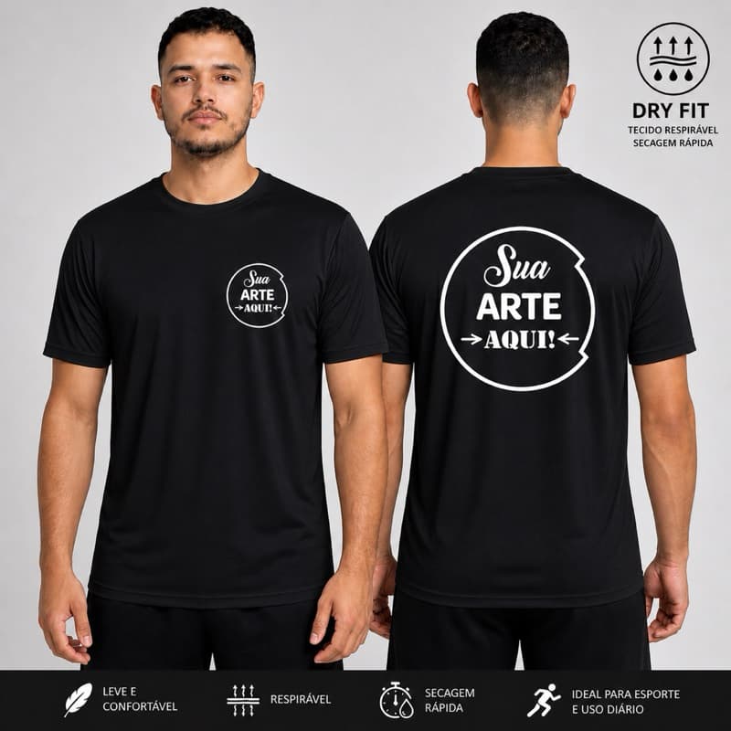 Camiseta Dry Fit Personalizada Masculina Academia Esportiva Fitness Estampa Frente e Costa P ao G4