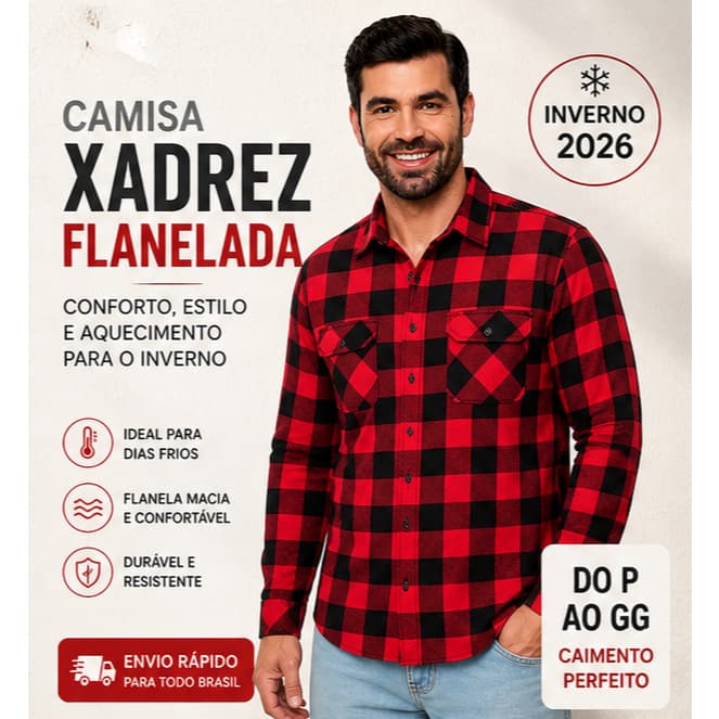 Camisa Xadrez Masculina Flanelada Premium Manga Longa Inverno Estilosa Quente