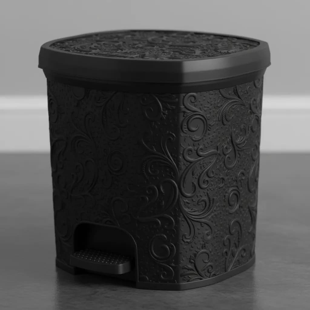 Lixeira De Pedal 8 Litros Preta Floral Multiuso Casa Lavabo