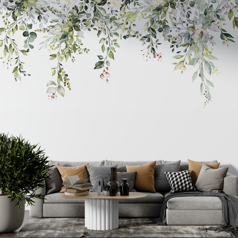 Papel De Parede Adesivo Floral Folhas Verde Suspensa