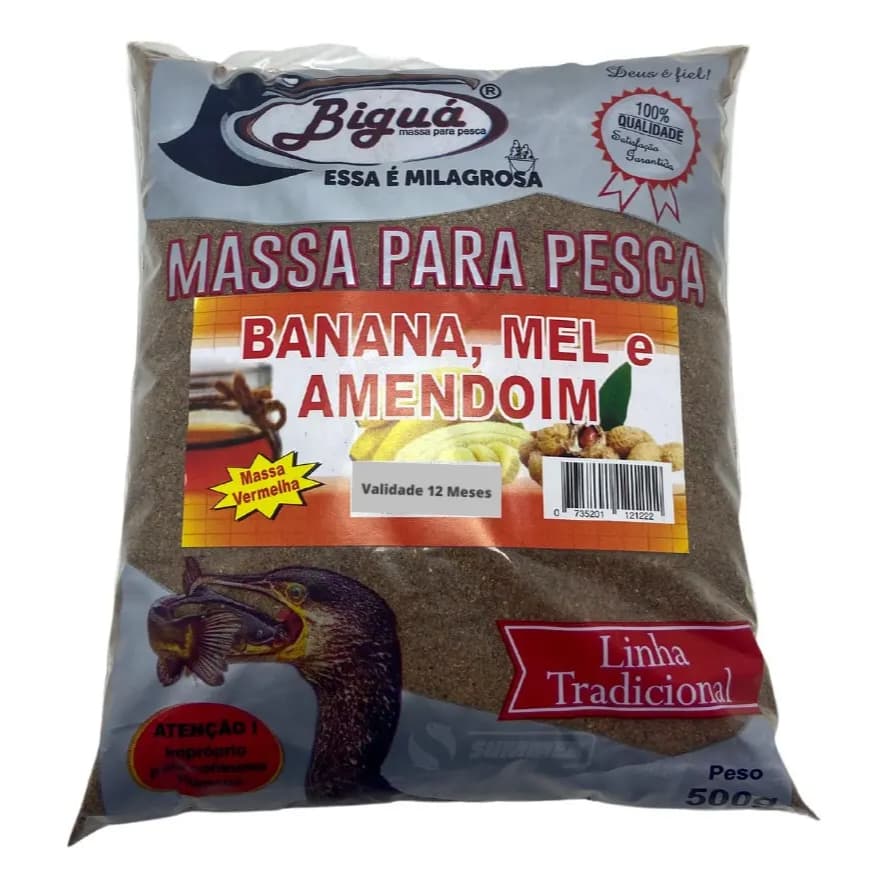 Massa para Pesca Biguá 500g Sabor Banana Mel e Amendoim