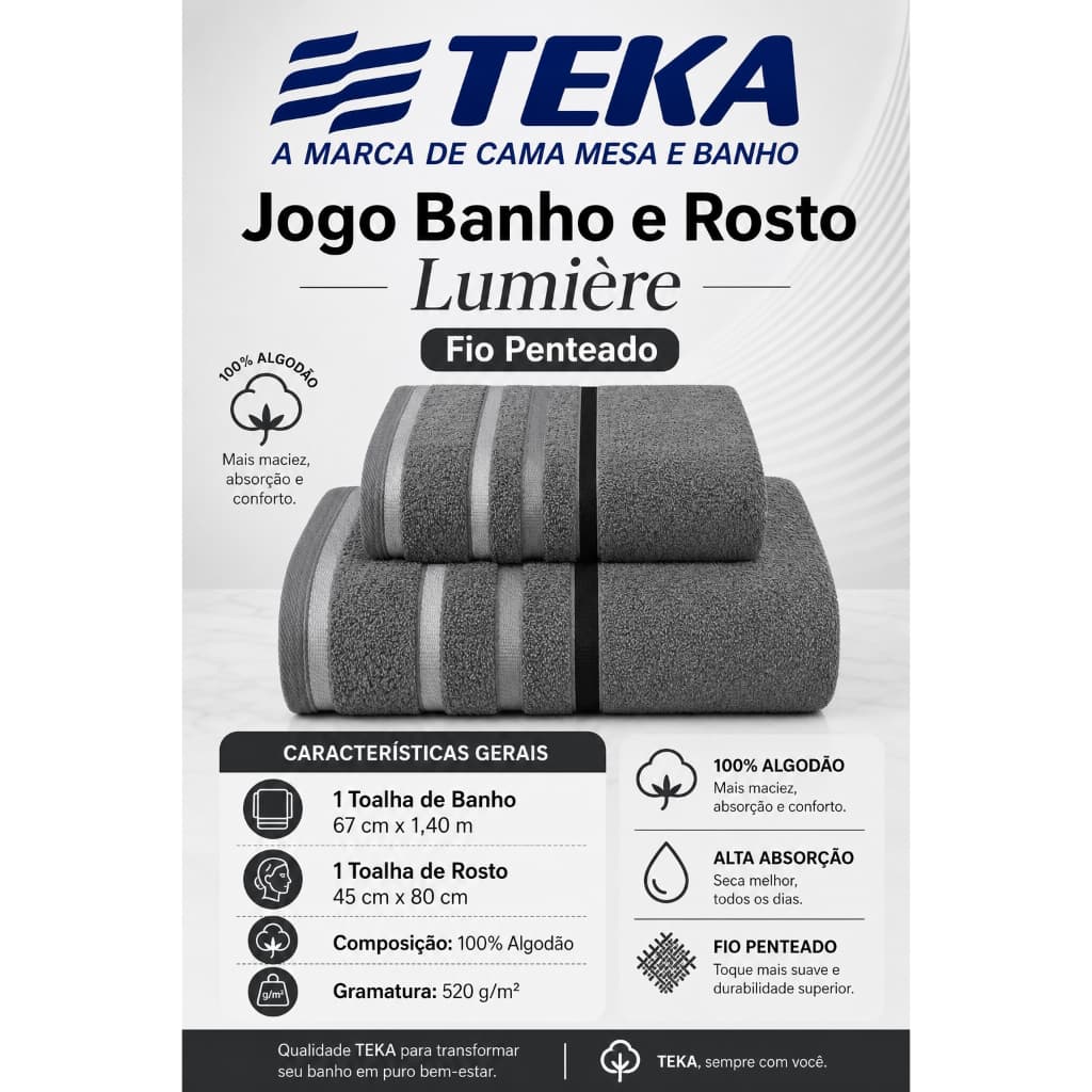 Jogo De Toalhas Banho/rosto Teka Premium 2 Pçs Fio Penteado