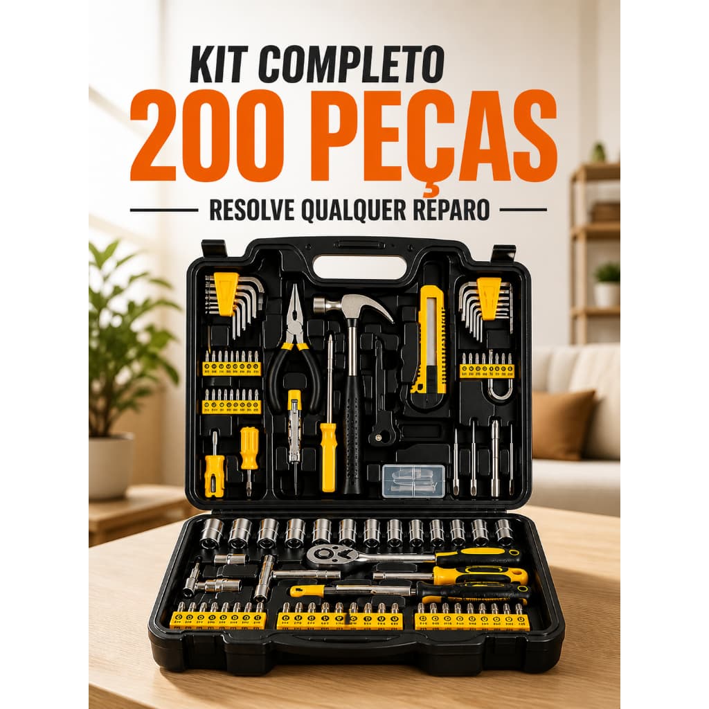 Kit Ferramentas Completo Maleta Organizador 200 Peças Reparo Doméstico Profissional