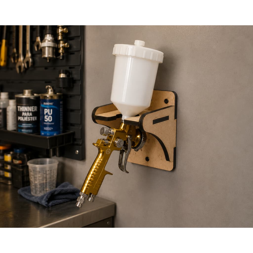 Suporte para Pistola de Pintura | Modelo Bancada e Parede | Organização para Oficina e Pintura Automotiva