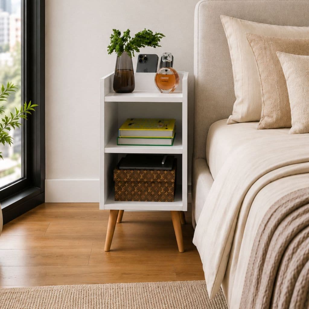 Mesa Lateral Quarto Retro Criado Pés Palito Nicho Organizador Decorativo Varias Cores