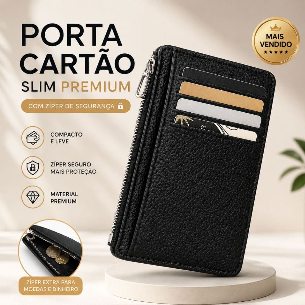 Porta Cartão Feminina Slim com Zíper Compacta Couro Sintético Mini Unissex