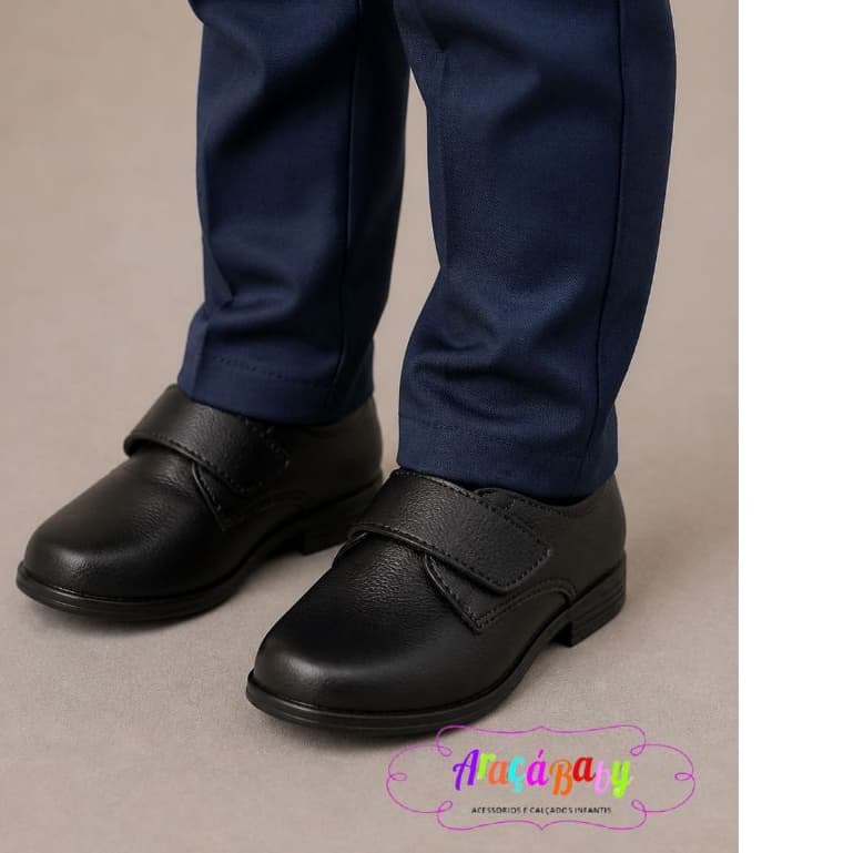 Sapato Social Infantil Preto Fosco com Fechamento Fácil Antiderrapante Escolar Festa Menino