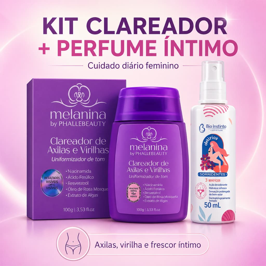 Kit Clareador de Axilas e Virilha Phallebeauty + Perfume Íntimo Feminino Cuidado Diário