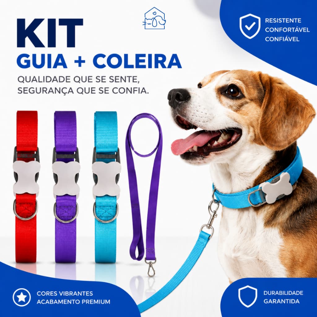 Coleira para Cachorros e Gatos Ajustável com Guia
