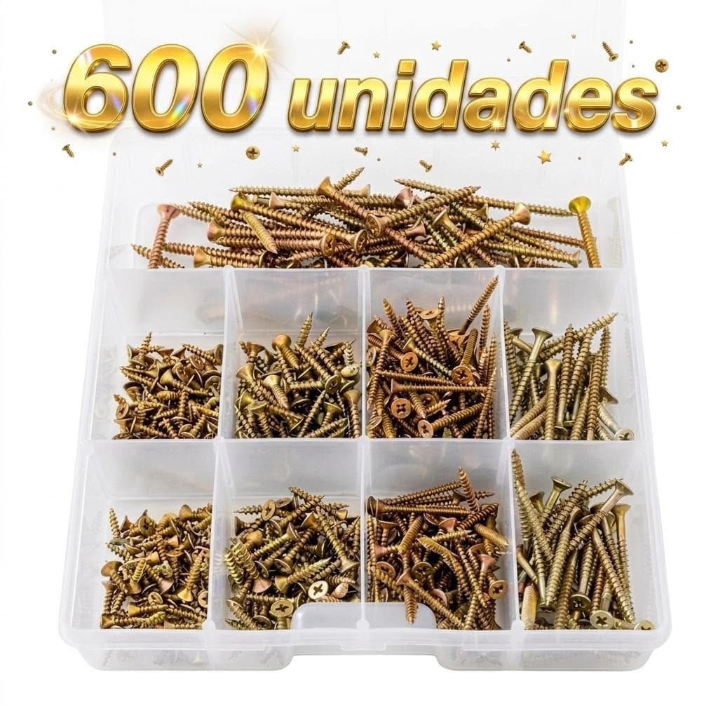 Estojo com 600 Parafusos Chipboard para Madeira – Kit Completo