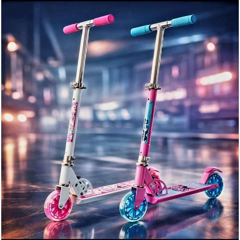 Mini Patinete infantil Feminino Led  Brilho Rodas  Ajustável Altura Freio Seguro Banco Azul